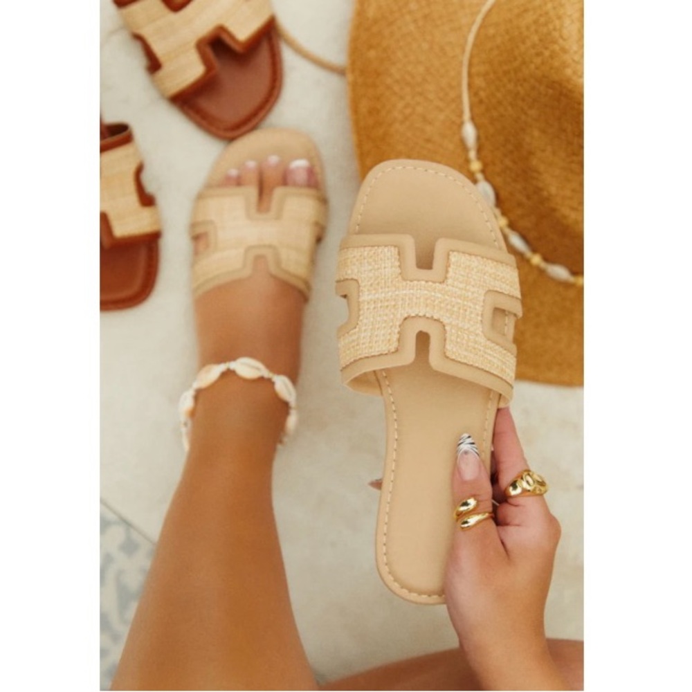 Nude With Raffia H Band Detail Sandals